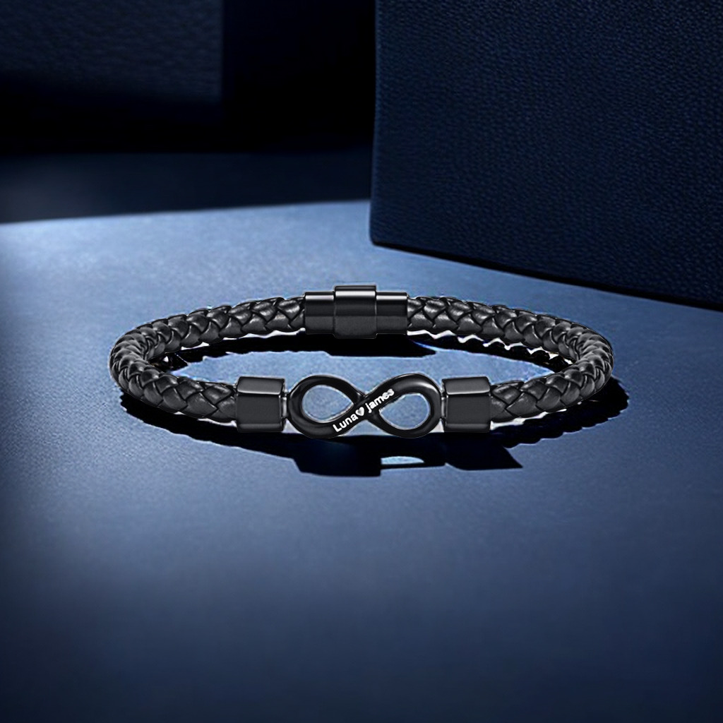 Herren Personalisierte 2 Namen Leder Infinity Armband