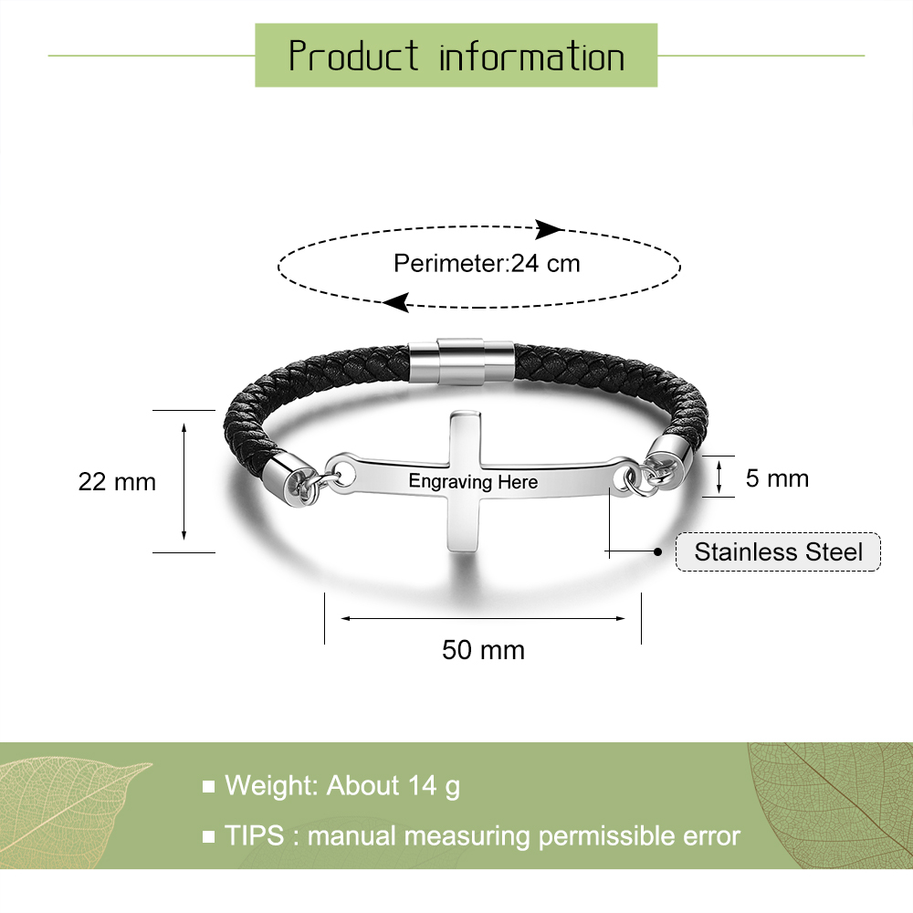 Kommunion Herren Lederarmband mit Kreuz personalisierter Armband mit Grauvr