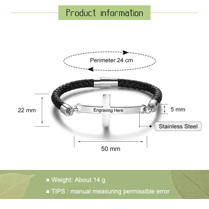 Kommunion Herren Lederarmband mit Kreuz personalisierter Armband mit Grauvr