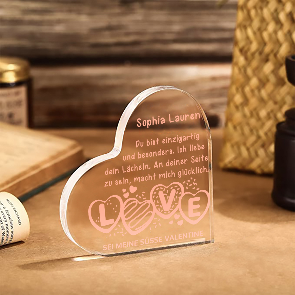 Personalisierte 1 Name Acryl-Deko-Sei meine süsse Valentine-Schreibtischdekoration für Paar