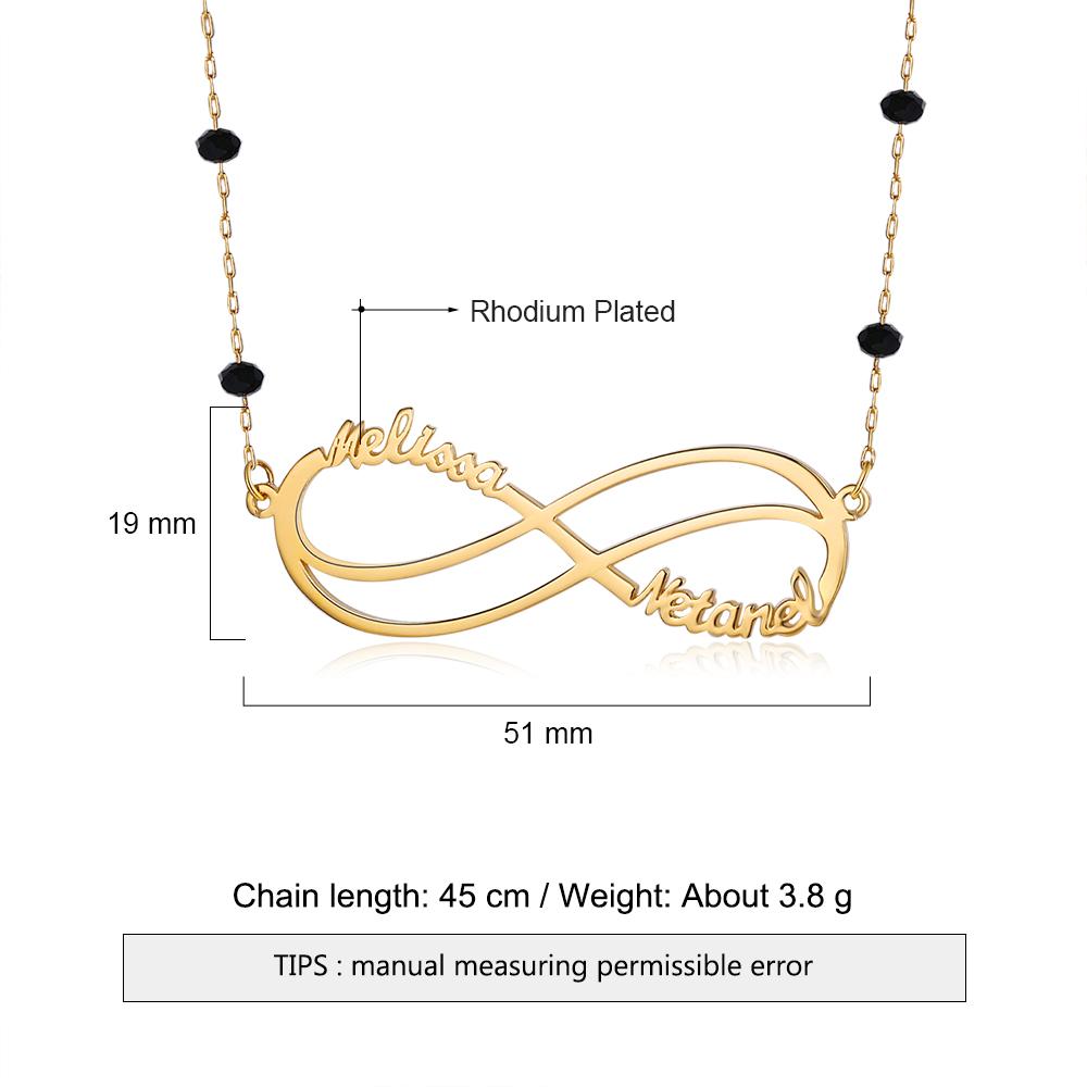 Infinity Kundenspezifische Halskette Namenskette 1-6 Namen mit Perlen