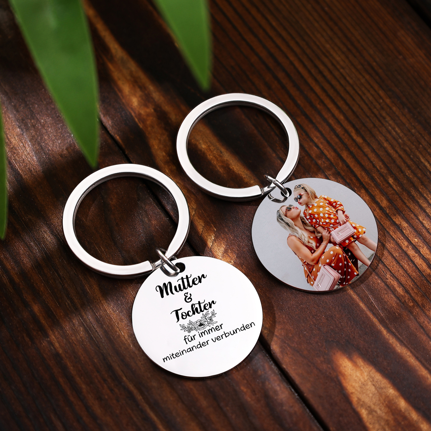 Personalisierbares Foto Rund Metall-Mutter & Tochter für immer miteinander verbunden-Schlüsselanhänger für Tochter & Mutter