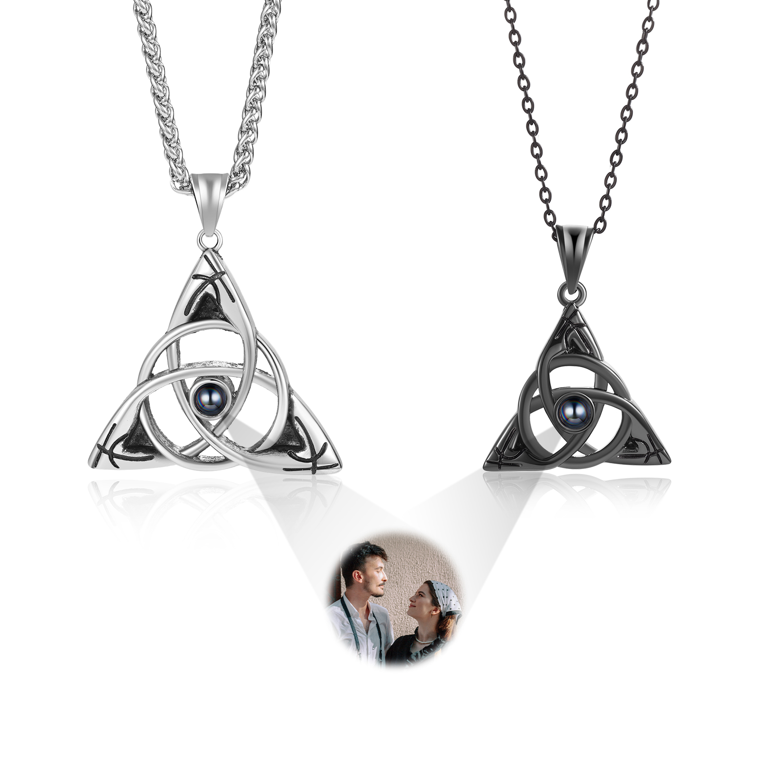 Personalisiertes Foto Projektion Triquetra Infinity Liebe Paar Halsketten Set