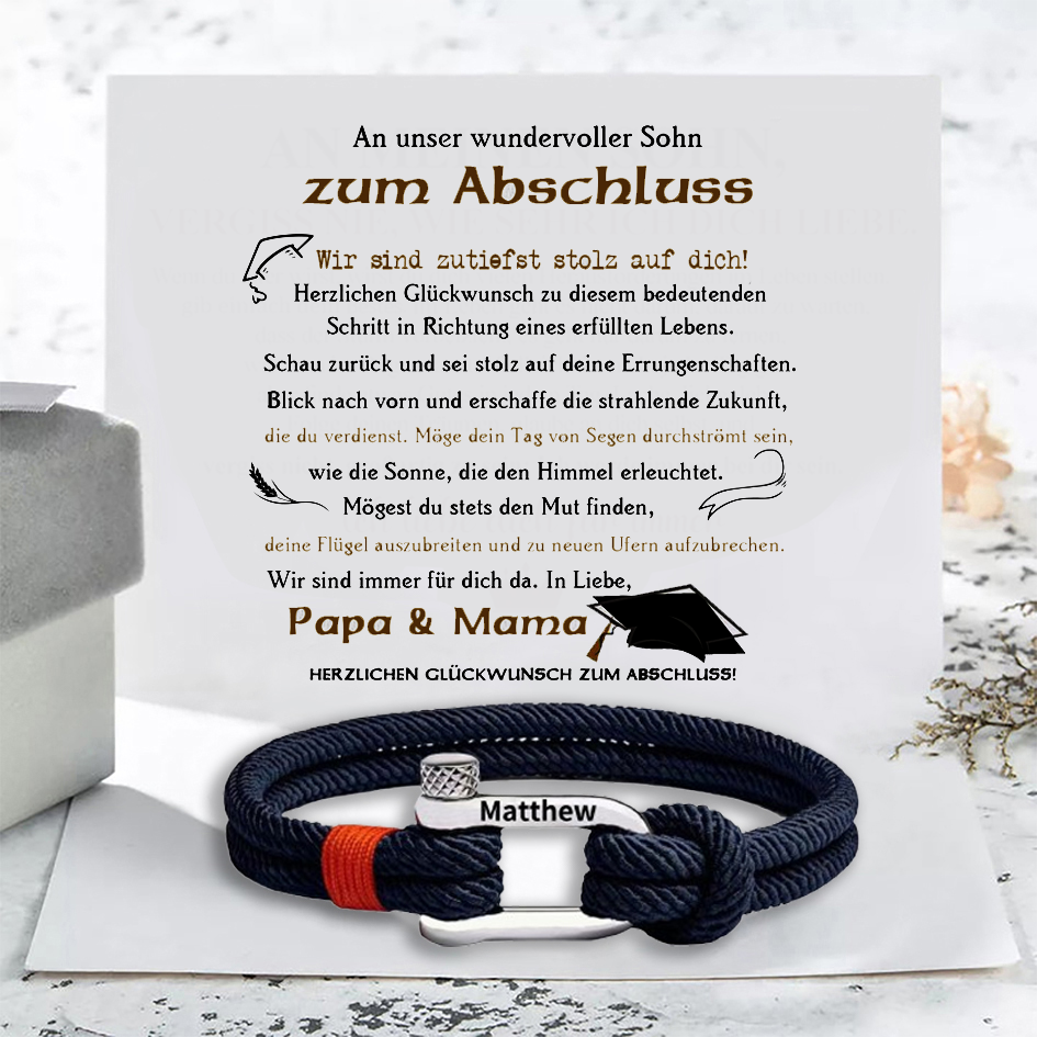 Herren Personalisierter 1 Name Edelstahl Hufeisenschnalle Handseil Armband--An unser wundervoller Sohn zum Abschluss-Geschenk mit Nachrichtenkarte