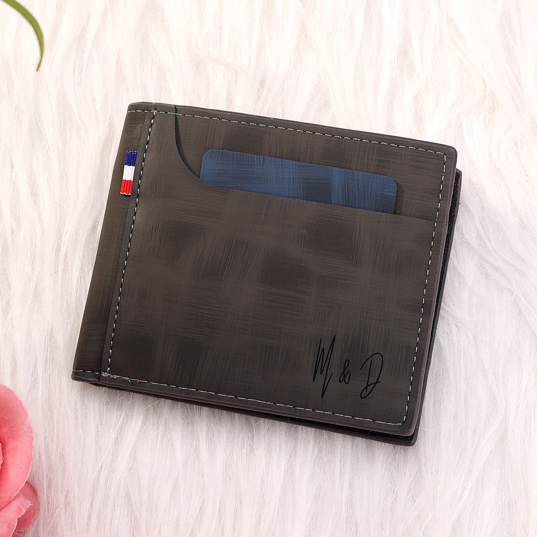 Personalisierte Foto & Text Geldbörse & Foto & 2 Buchstaben & Datum Schlüsselanhänger & Stift Geschenkpackung Geschenkset für Mann Freund