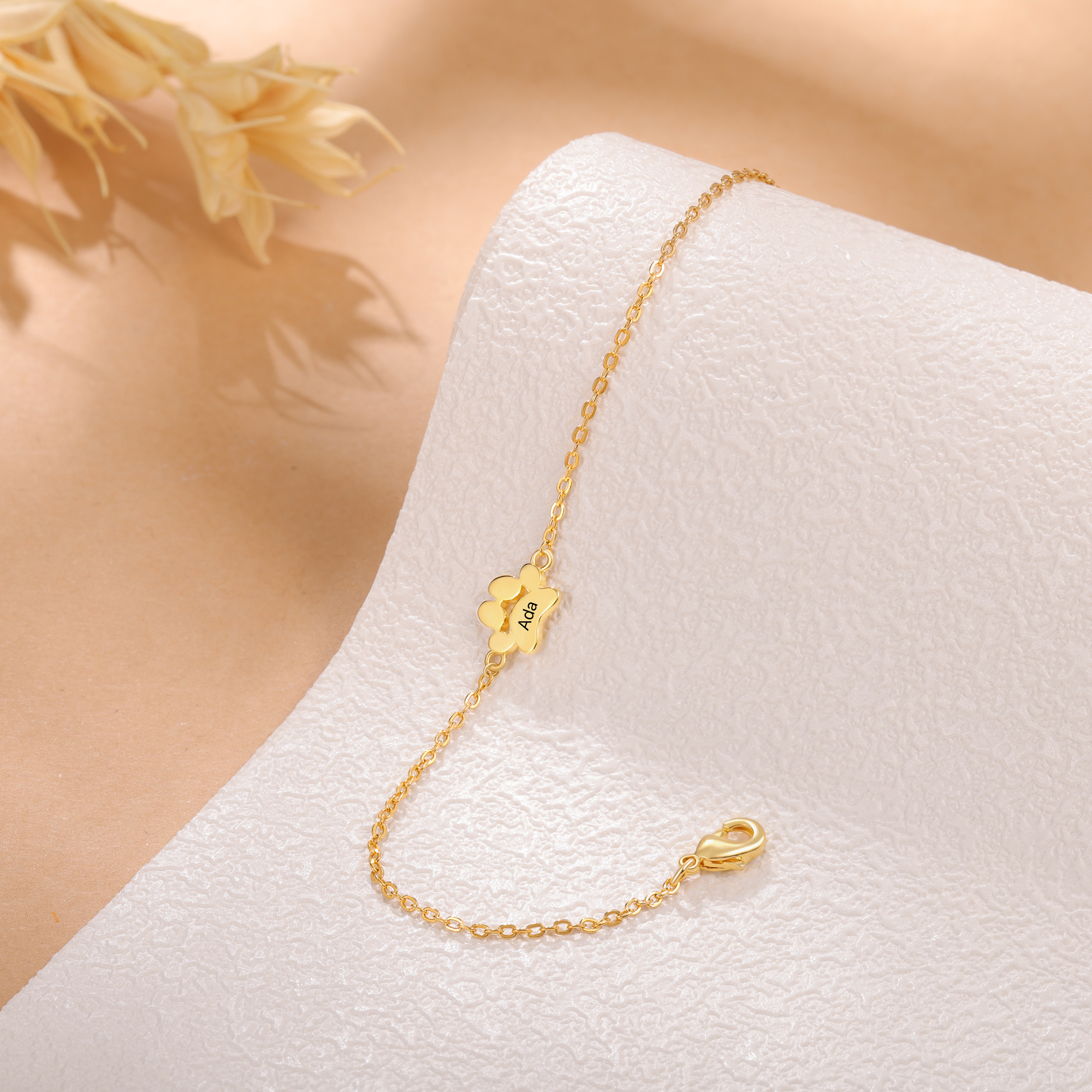 Personalisierter 1 Name Pfotenabdrücke Golden Armband