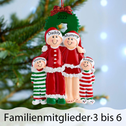 Holz Personalisiertes 6 Namen Jahr Weihnachtsornament Mistel Weihnachtskranz Anhänger mit 6 Familienmitglieder