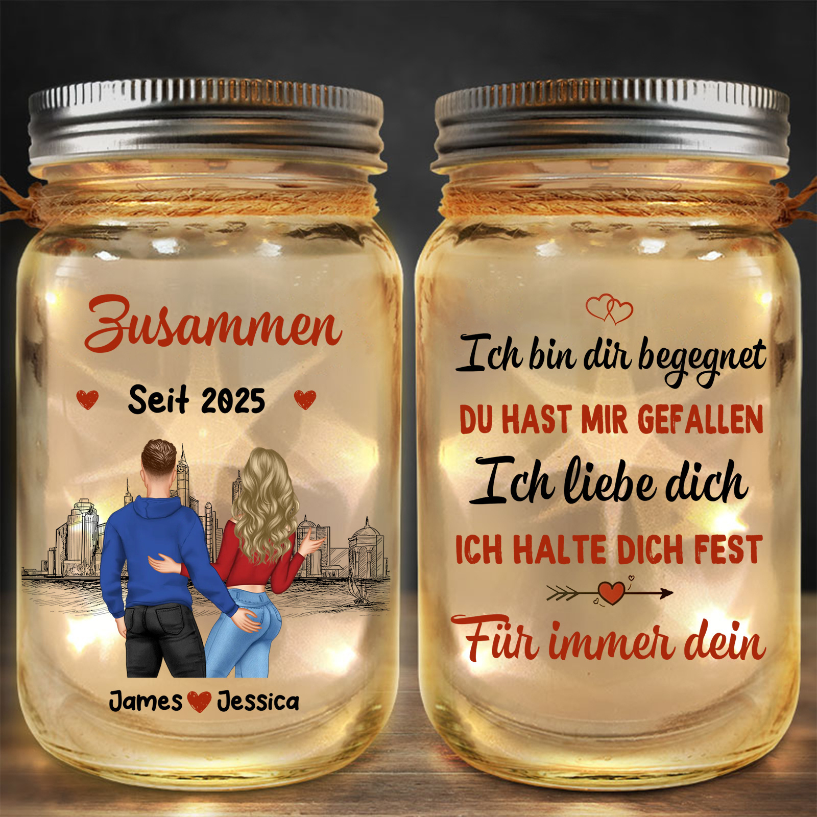 Personalised Couple Solar Mason Jar