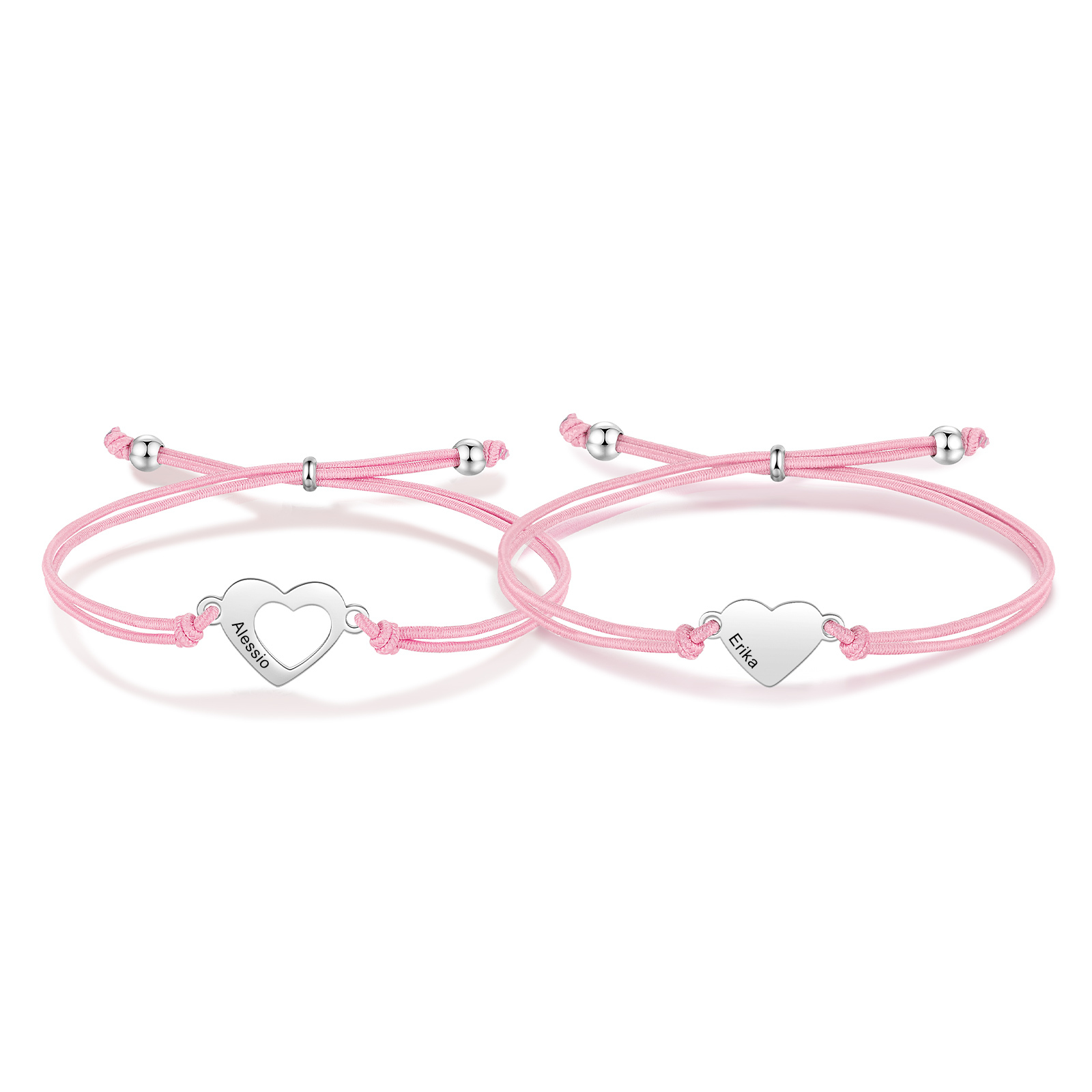 Personalisierte 2 Namen Herz Armbänder Set mit 2 Ketten Gummiband - Schulanfang Geschenk