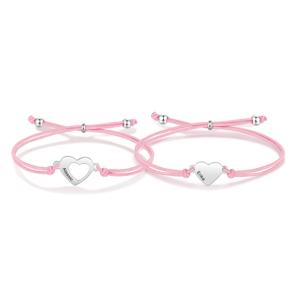 Personalisierte 2 Namen Herz Armbänder Set mit 2 Ketten Gummiband - Schulanfang Geschenk