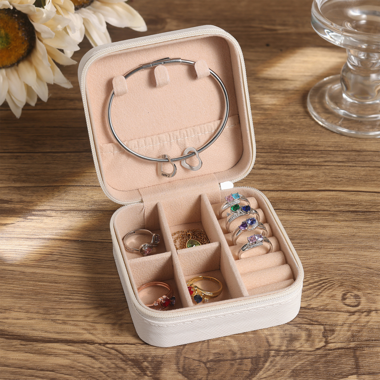 Personalisierbarer Name Pu Leder Regenbogen Kinder Schulanfang Geschenk Schmuckaufbewahrung Schmuckzubehör Aufbewahrungsbox für Schmuck