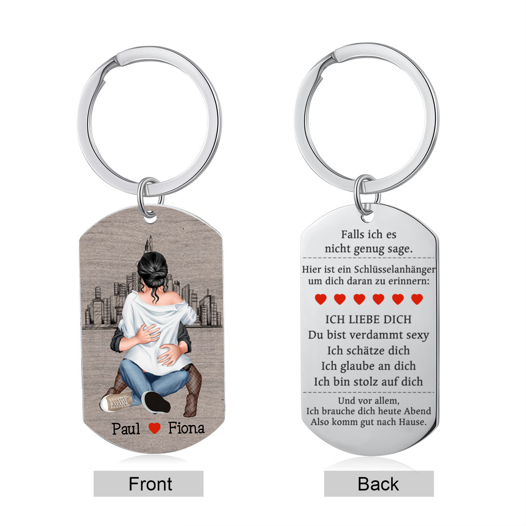 Personalisierbare 2 Namen-Ich brauche dich heute Abend Also komm gut nach Hause-Edelstahl Schlüsselanhänger für Paare