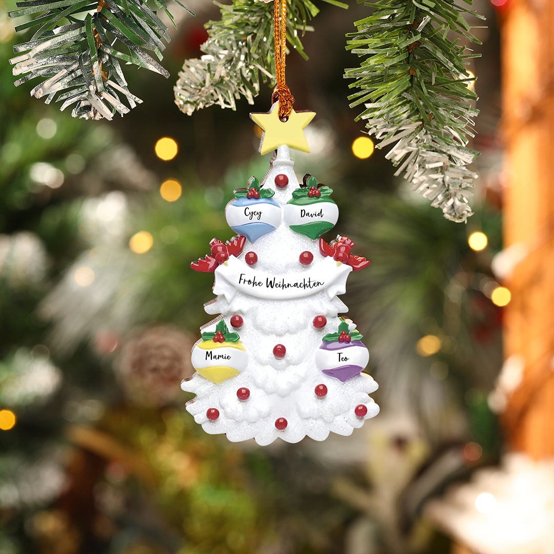 Holz Personalisierte 4 Namen & Text weißer Weihnachtsbaum Weihnachtsornament Weihnachtsbaum Anhänger