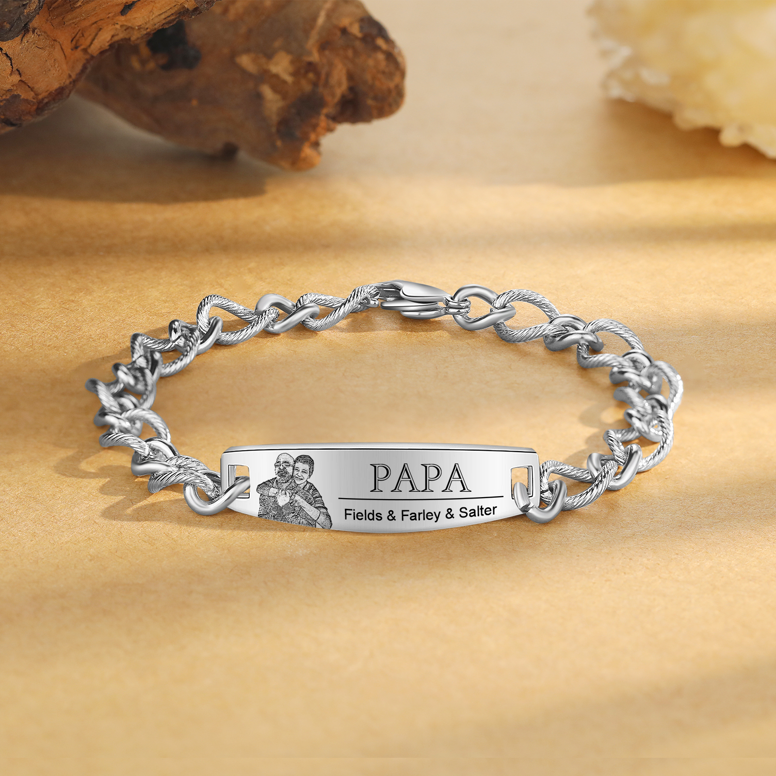 Herren Armband-Personalisiertes 3 Namen & Text & Foto Edelstahl Armband 