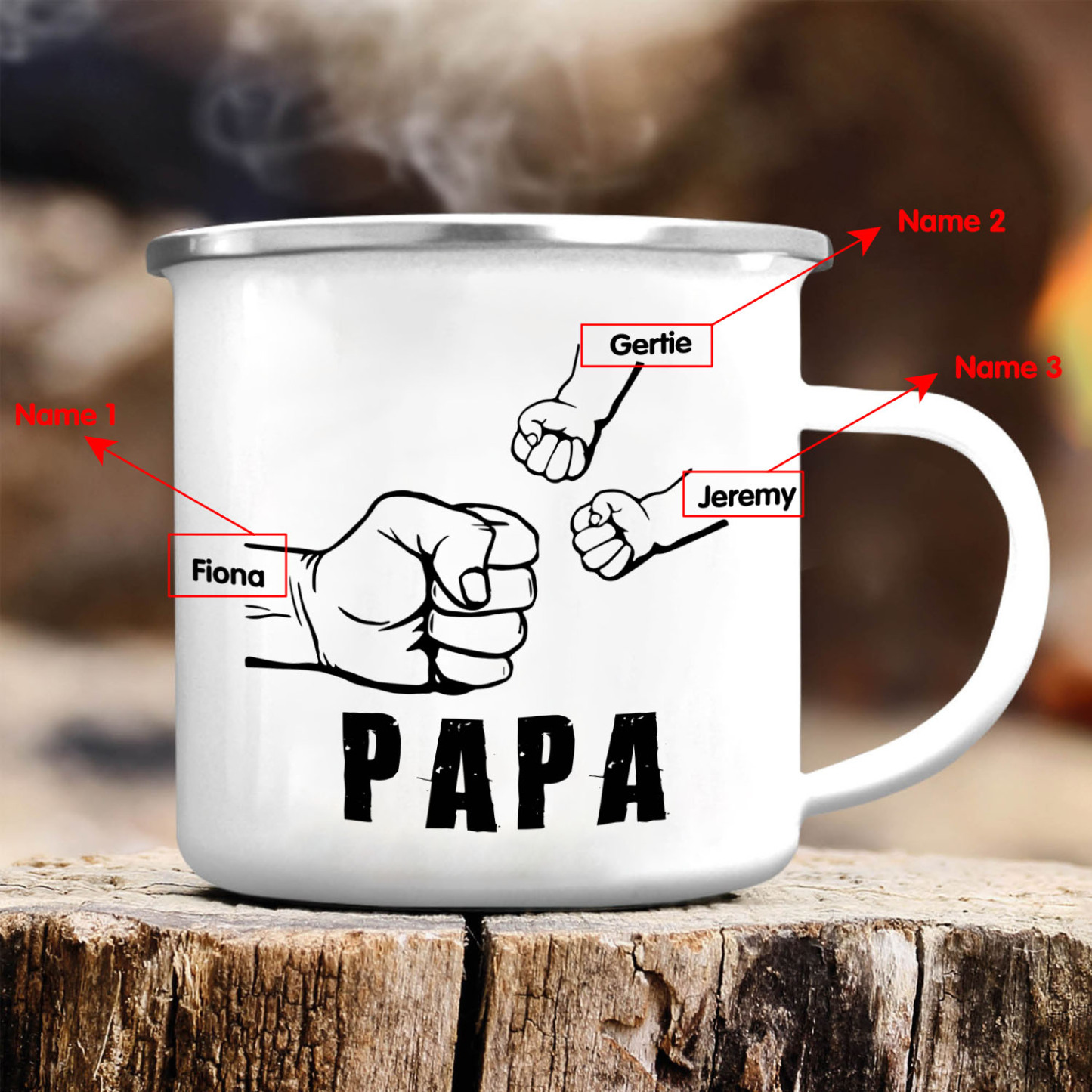 Emaille Tasse-Personalisierte 3 Namen Papa Faust Emaille Becher
