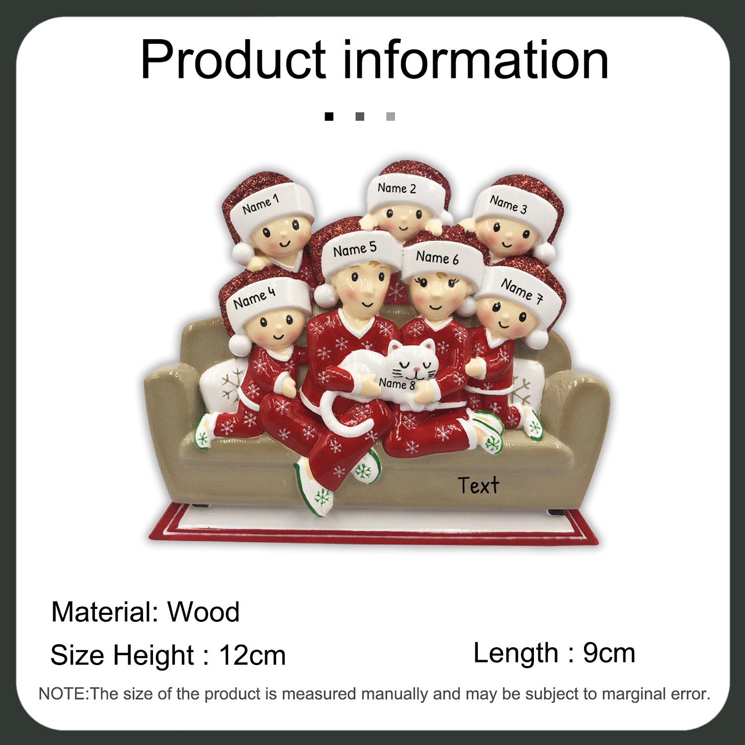 Holz Personalisiertes  3 Namen + 1 Katze Name & Text Weihnachtsornament