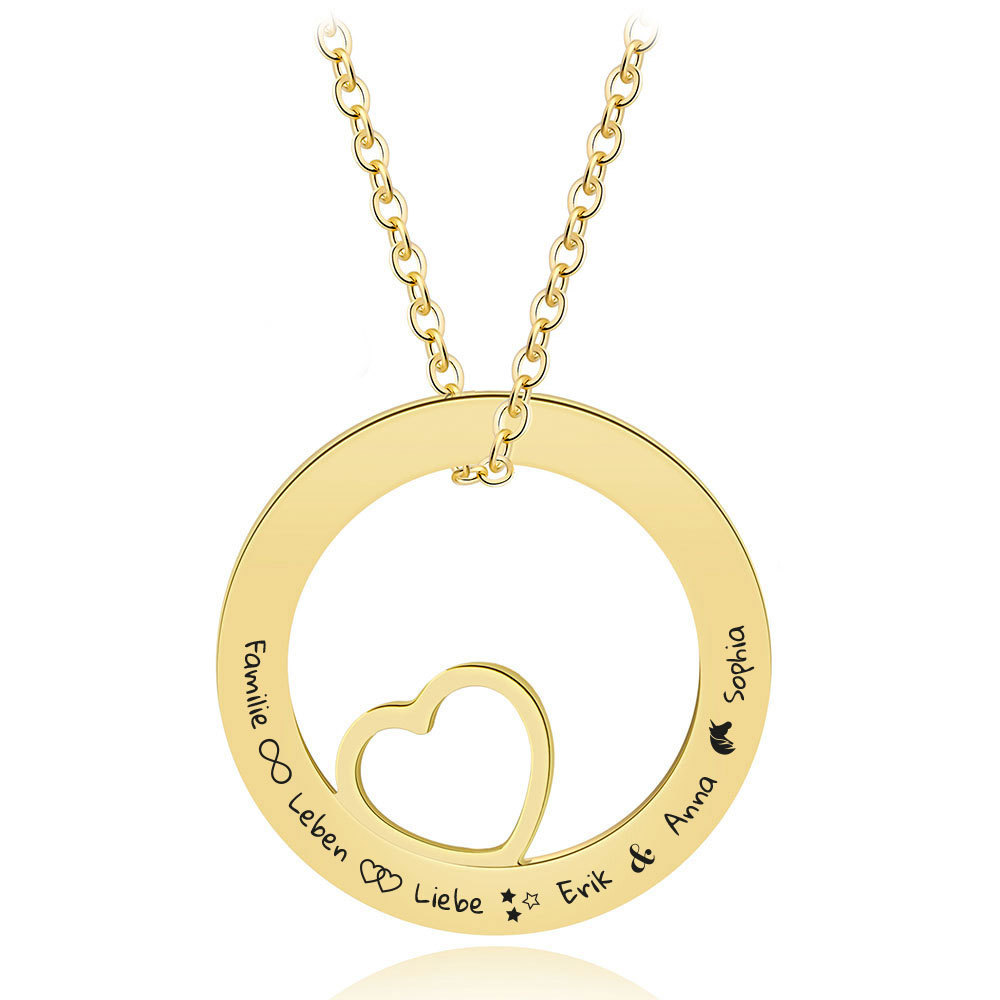 Personalisierbar Text Rund Kreis Herz Halskette 