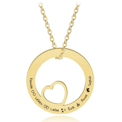 Personalisierbar Text Rund Kreis Herz Halskette 