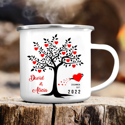 Emaille Tasse-Personalisierte 2 Namen & Text & Jahr Emaille Becher für Paare