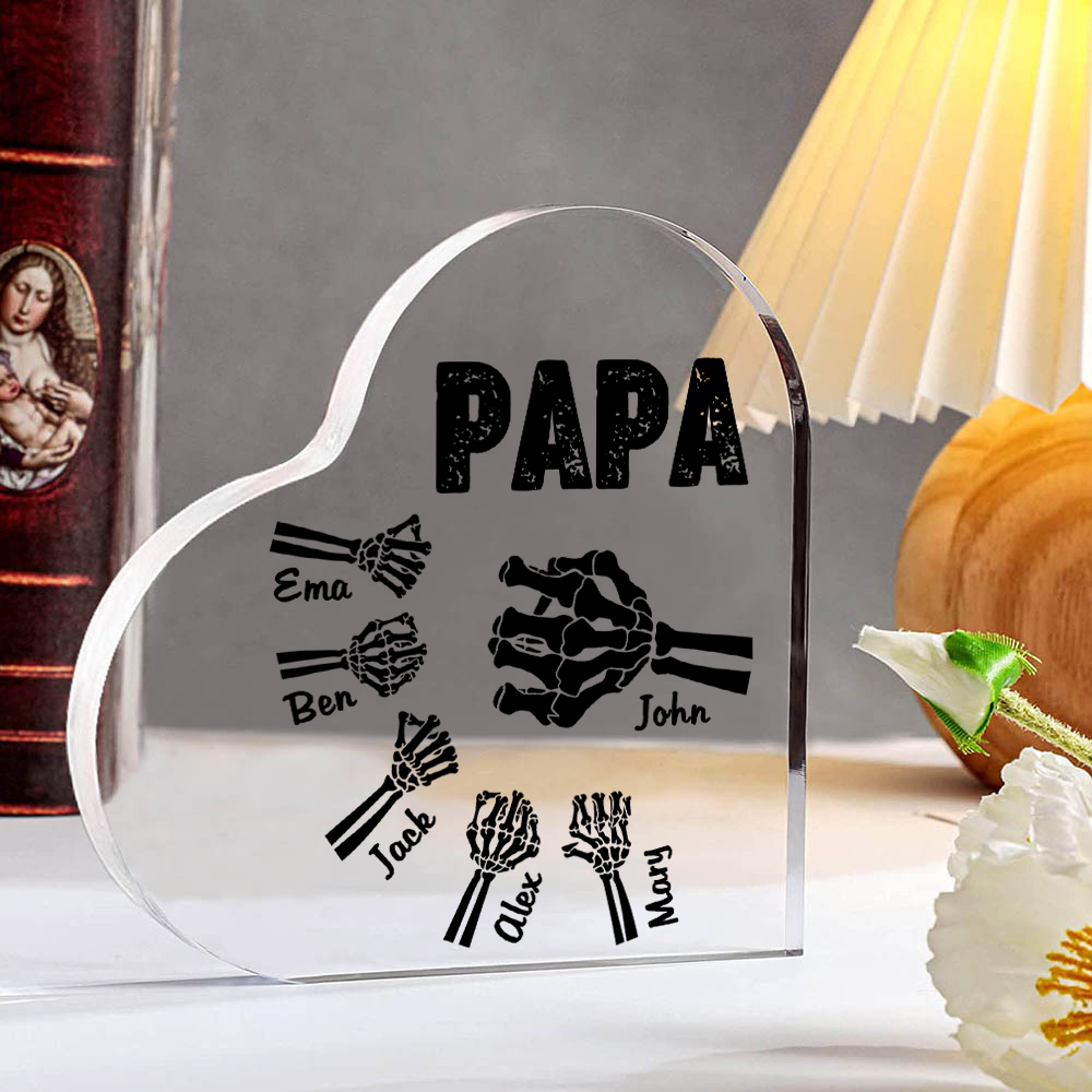 Personalisierte 6 Namen Acryl-Deko Papa Skelett Hand Schreibtischdekoration für Vater