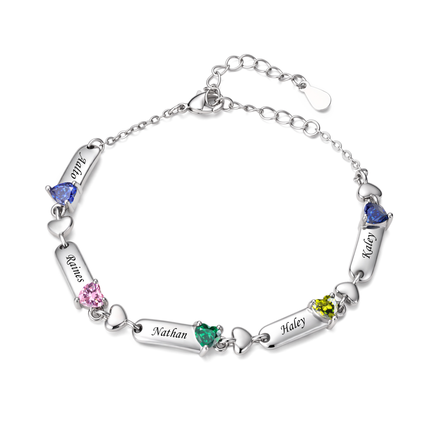 Personalisiertes Armband mit 1 bis 6 Namen und herzförmigen Geburtssteinen Geschenk für Mama oder Oma