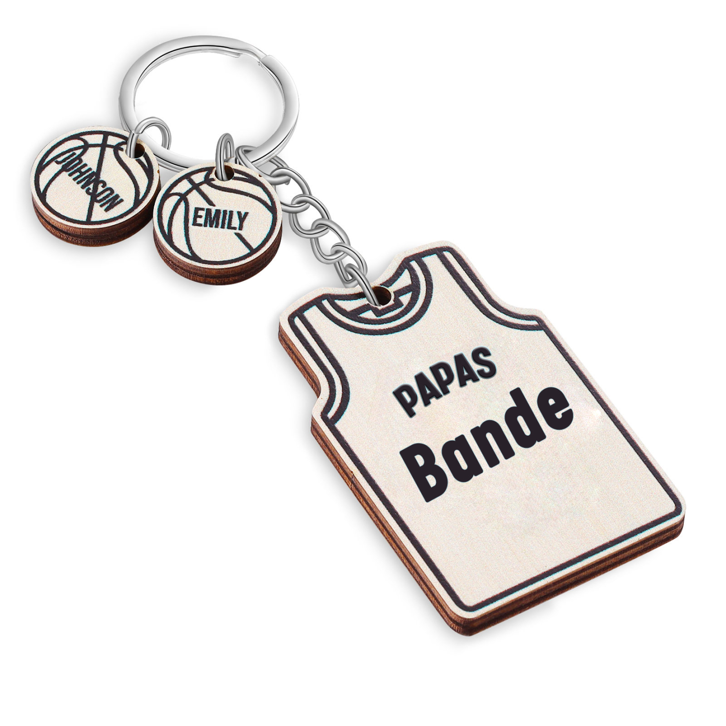 Personalisierter Text & 2 Namen Holz Basketball Schlüsselanhänger