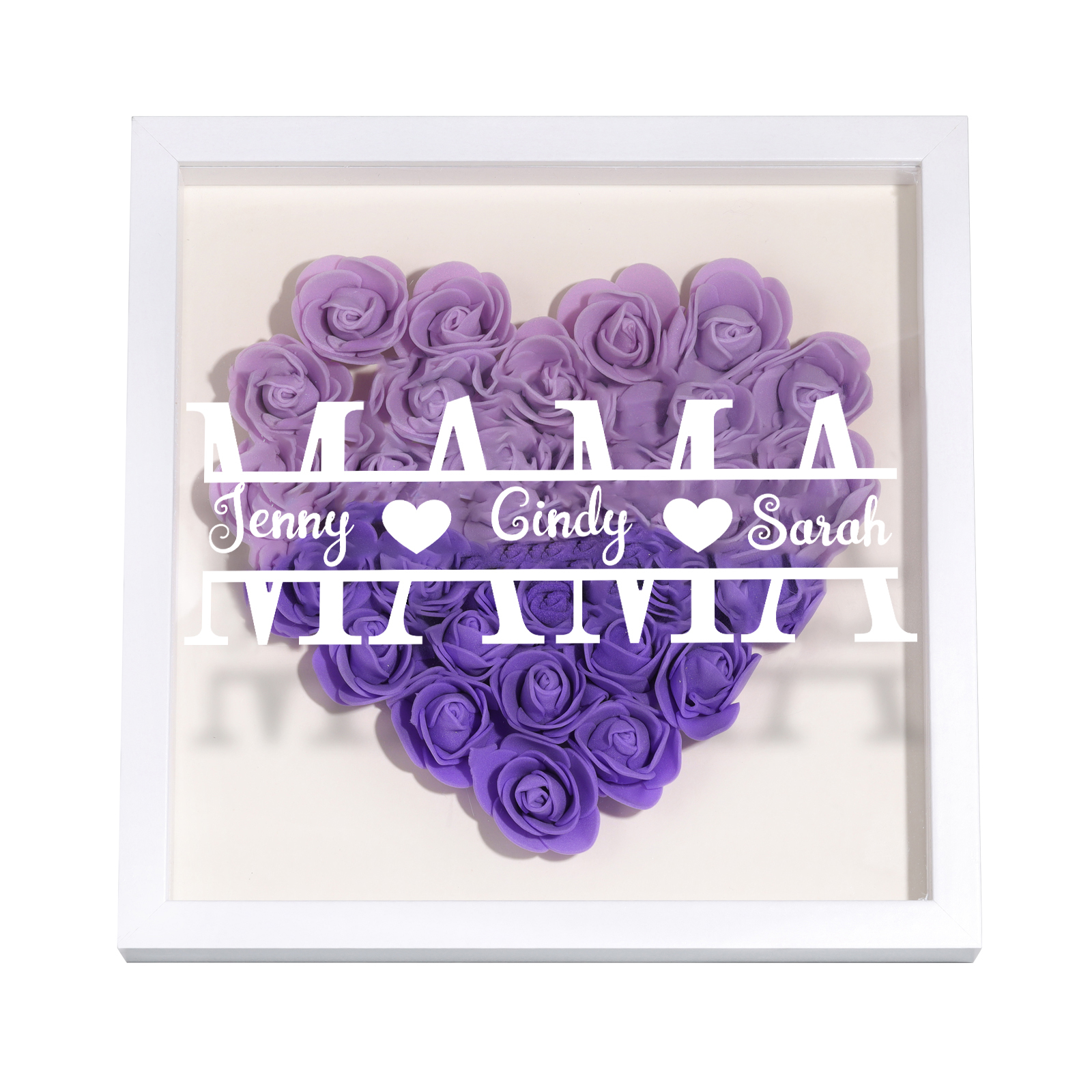 Mama Dichteplattenrahmen Deko-Personalisierbare 2 Namen Blume Ornament für Mutter