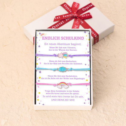 Stern & Wolken & Regenbogen Armbänder Set mit 3 Ketten-Endlich Schulkind Ein neues Abenteuer beginnt-Schulanfang Geschenk mit Nachrichtenkarte
