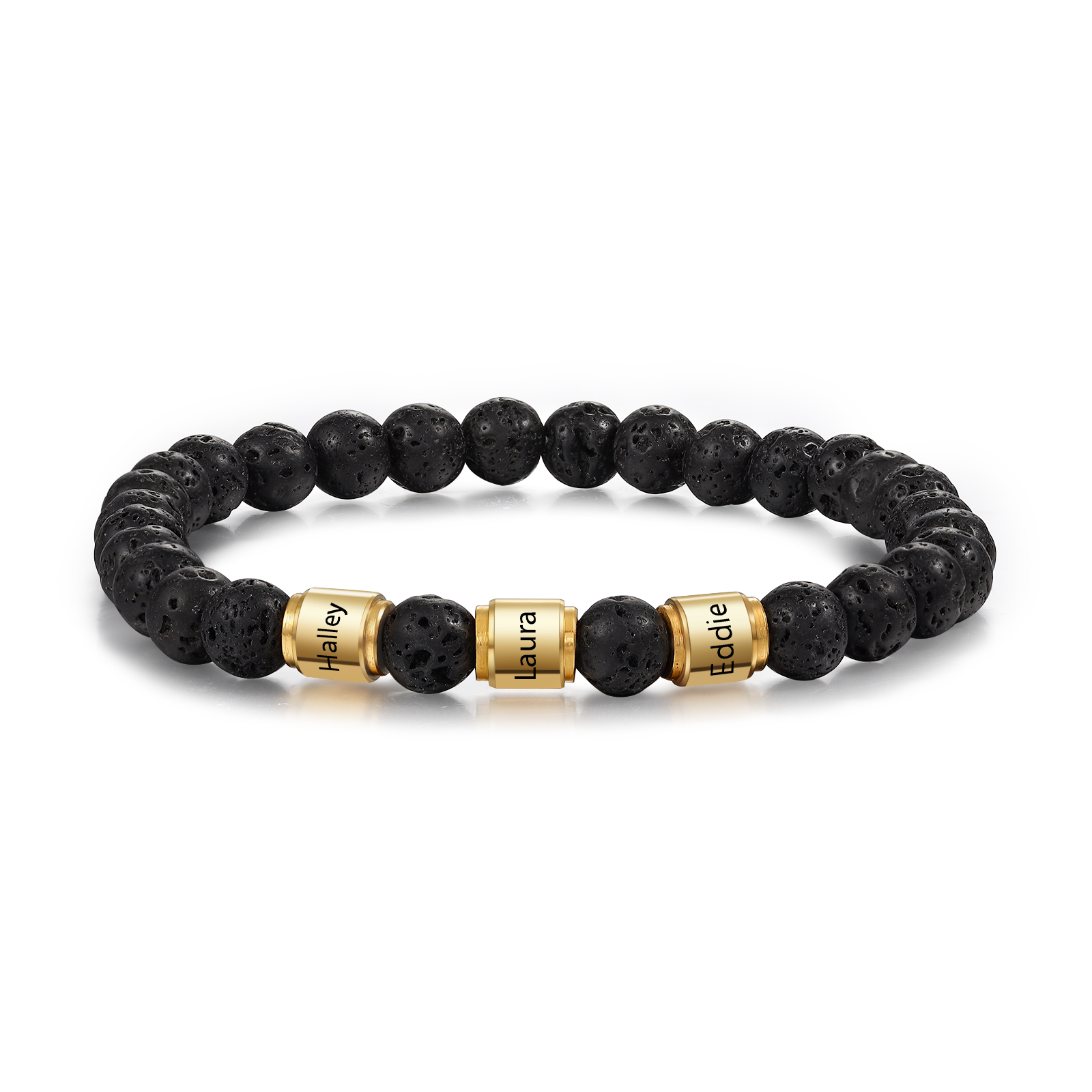 Personalisiertes 3 Namen Vulkangestein mit Edelstahl Perle Armband