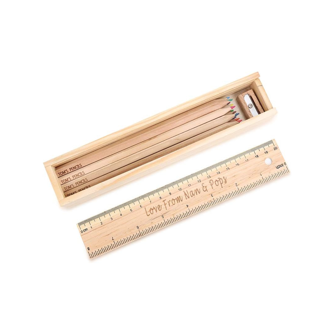 Holz Personalisierter Text Lineal Mäppchen & Personalisierter Name Bleistift