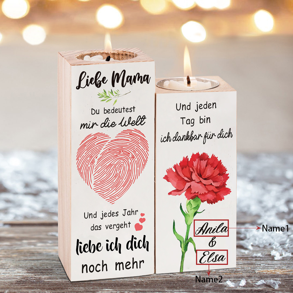 Personalisierte 2 Namen Kerzenhalter-Liebe Mama Du bedeutest mir die Welt-Geschenk für Mutter