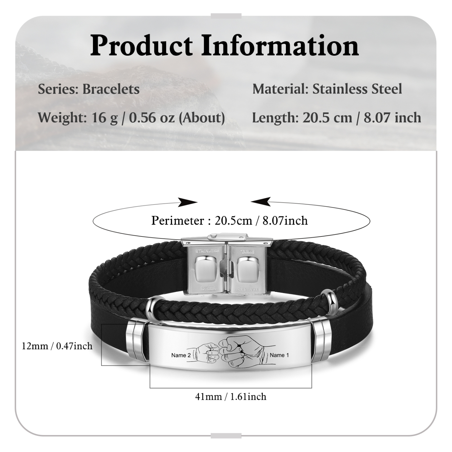 Personalisiertes Herren 2 Namen Faust Doppelt Leder Armband