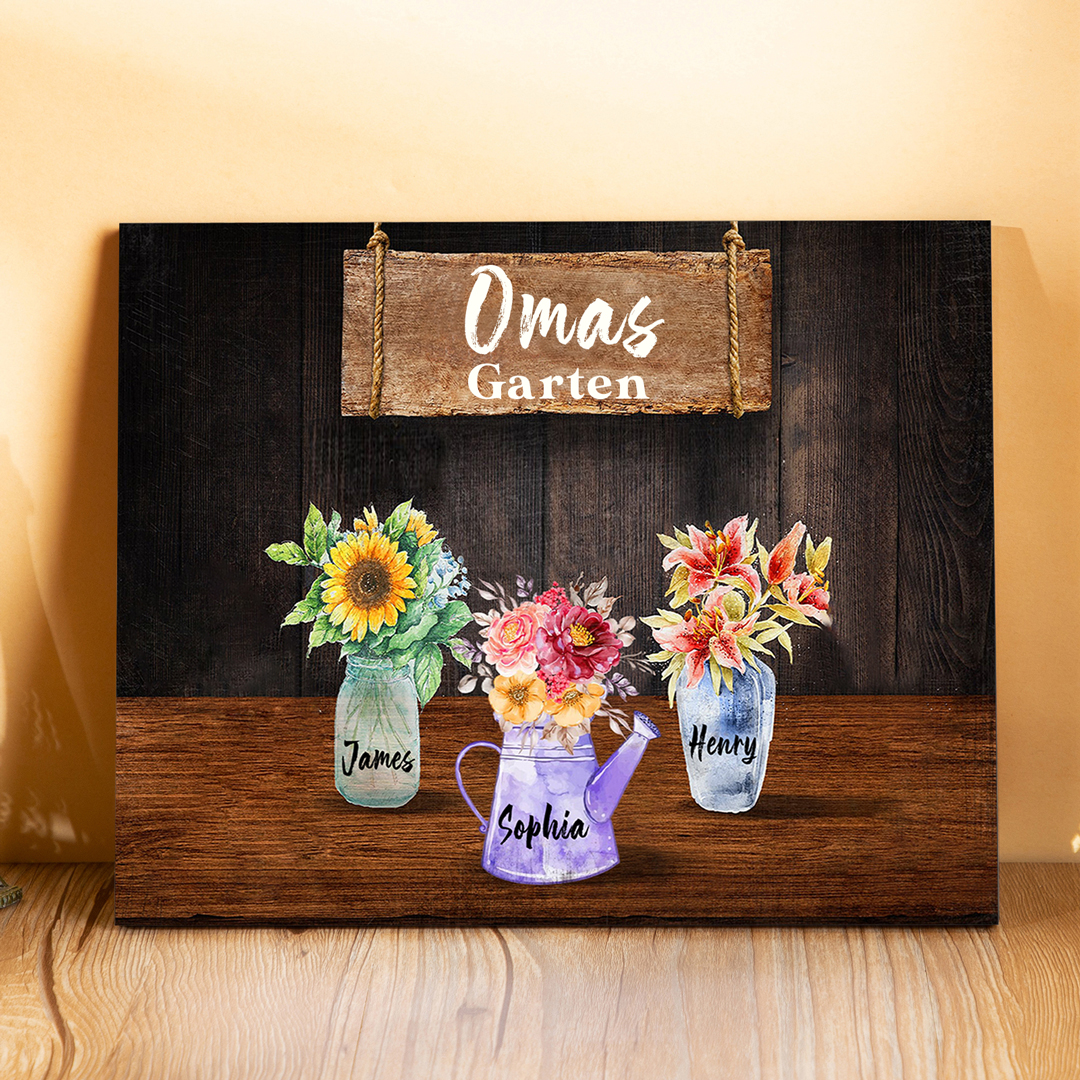 Familie Holzbild - Personalisierter Text & 3 Namen Vase Holzdekoration-Geschenk für Opa/Oma