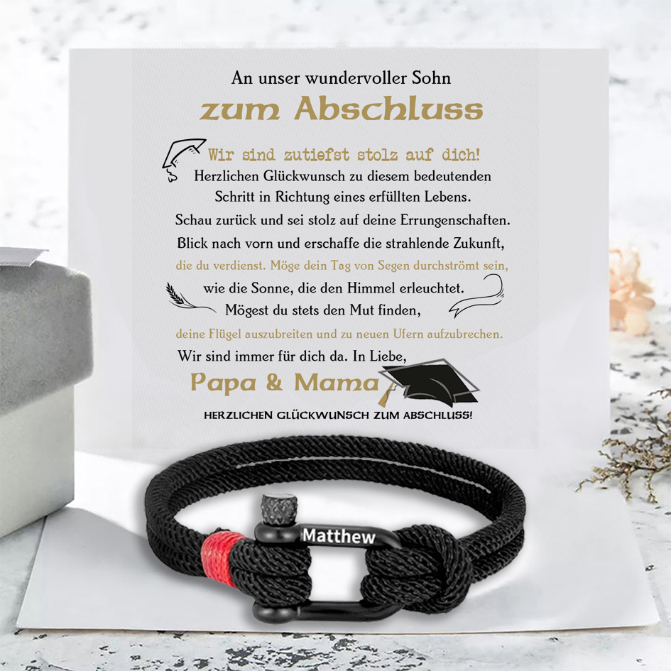 Herren Personalisierter 1 Name Edelstahl Hufeisenschnalle Handseil Armband--An unser wundervoller Sohn zum Abschluss-Geschenk mit Nachrichtenkarte