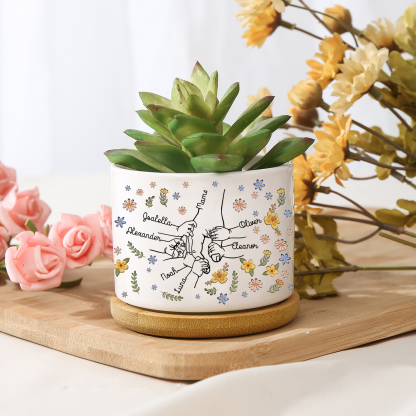 Personalisierbarere 7 Namen Bunte Blume Hand in Hand Blumentopf