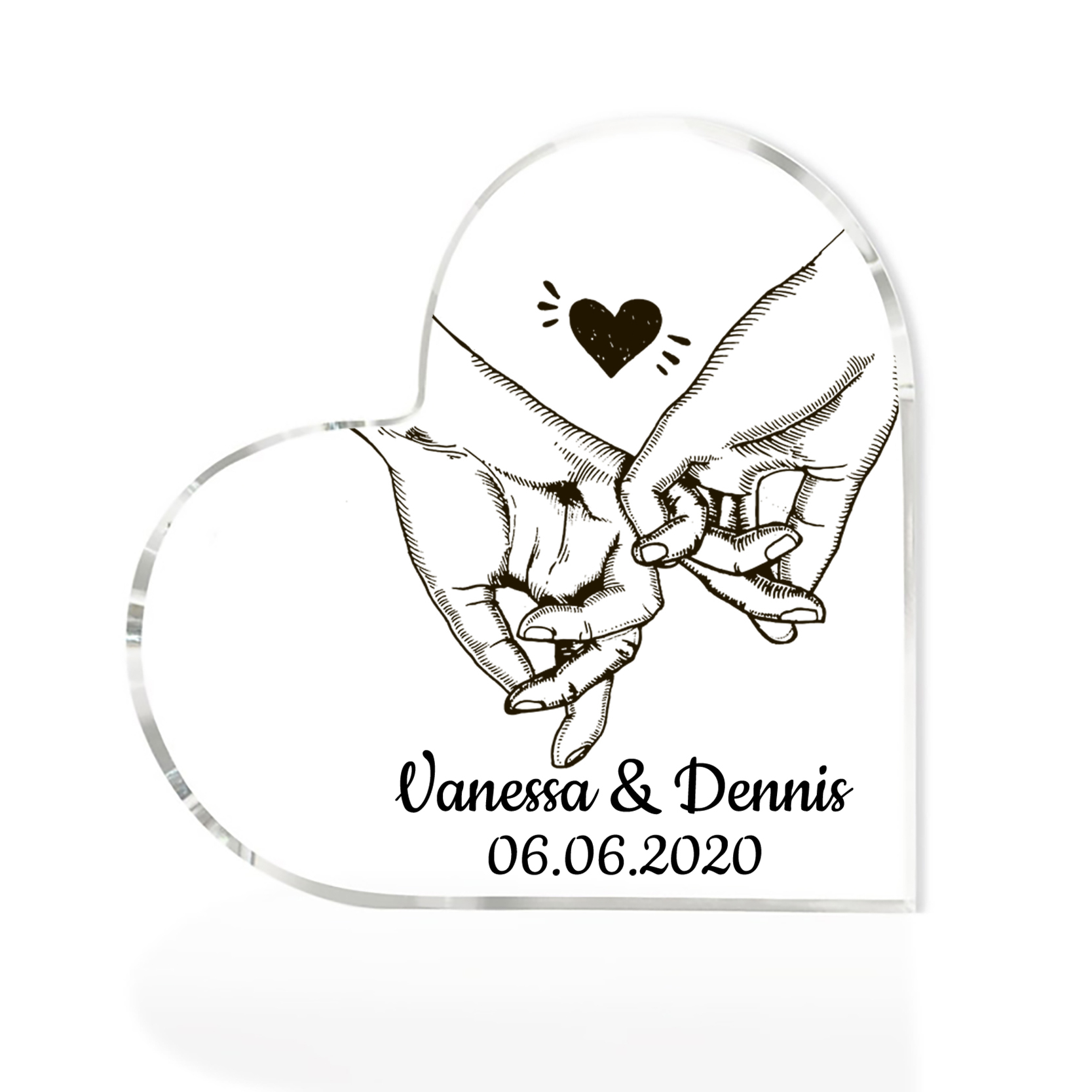 Personalisierte Text & Datum Acryl-Deko Pinky-Versprechen Schreibtischdekoration für Paar