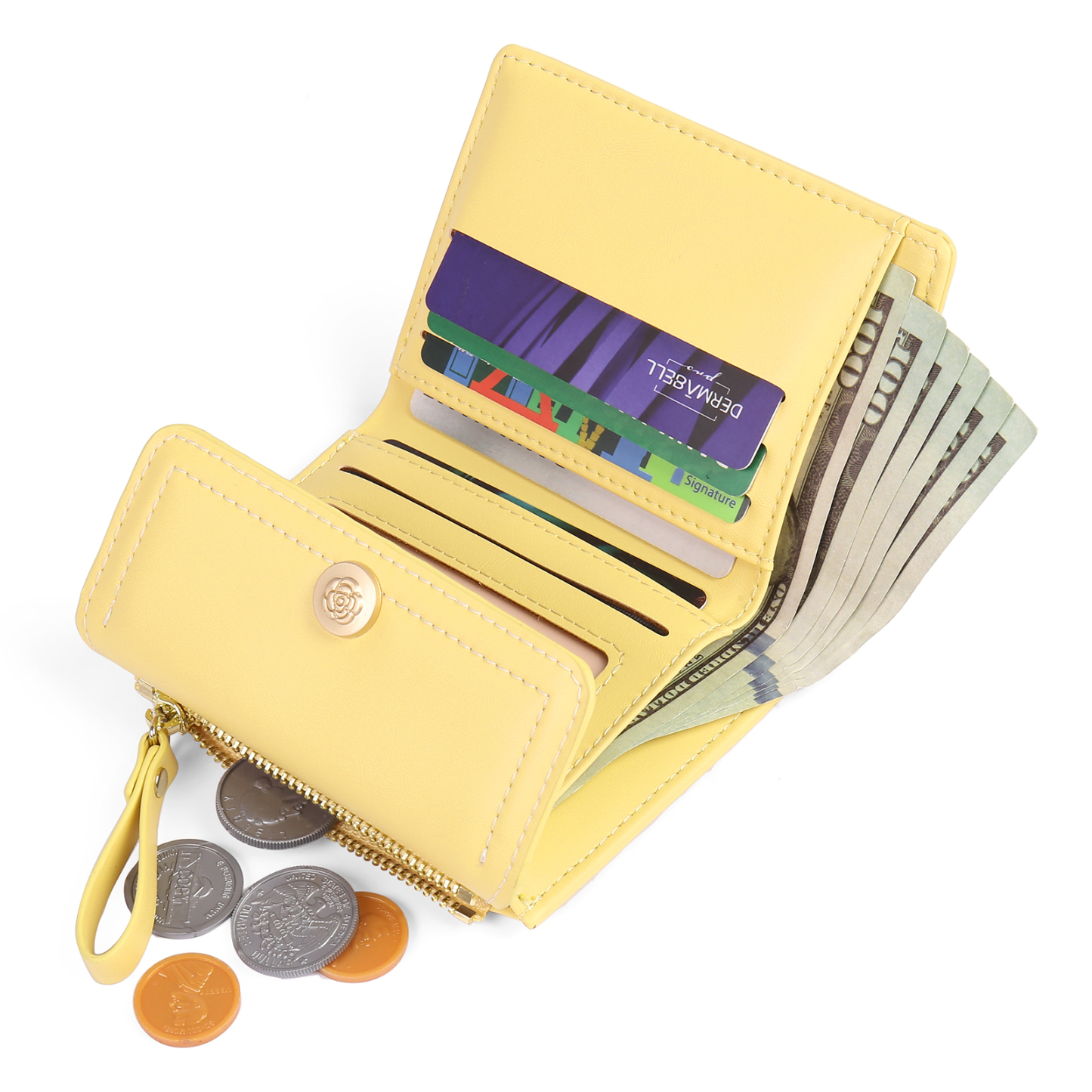 Damen Personalisierter Text & Foto PU Leder Klapp-Portemonnaie Geldbörse mit Reißverschluss