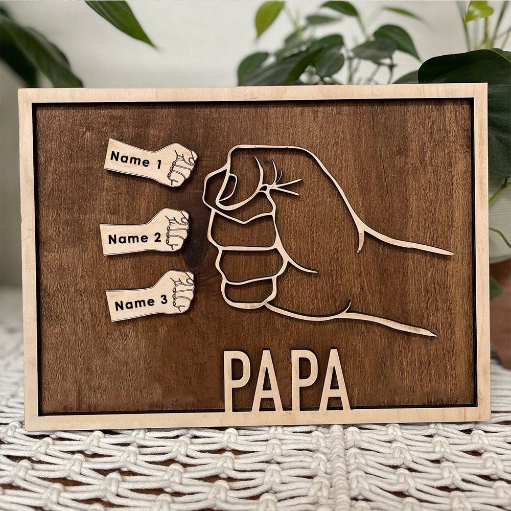Personalisierter 3 Namen Papa Holzrahmen - für Vater