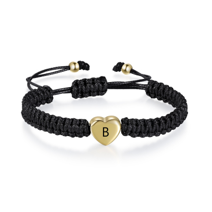 Personalisierter Buchstabe Herz Edelstahl Schwarz Handseil Armband