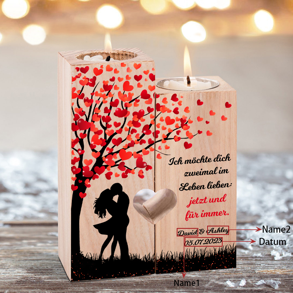 Personalisierte 2 Namen & Datum Kerzenhalter-Ich möchte dich zweimal im Leben lieben: jetzt und für immer-Geschenk für Paare