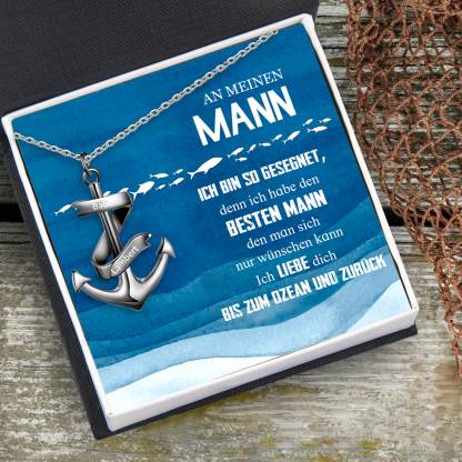 925 Sterling Silber Personalisierte 2 Namen Anker Halskette-Geschenk mit Meer Nachrichtenkarte