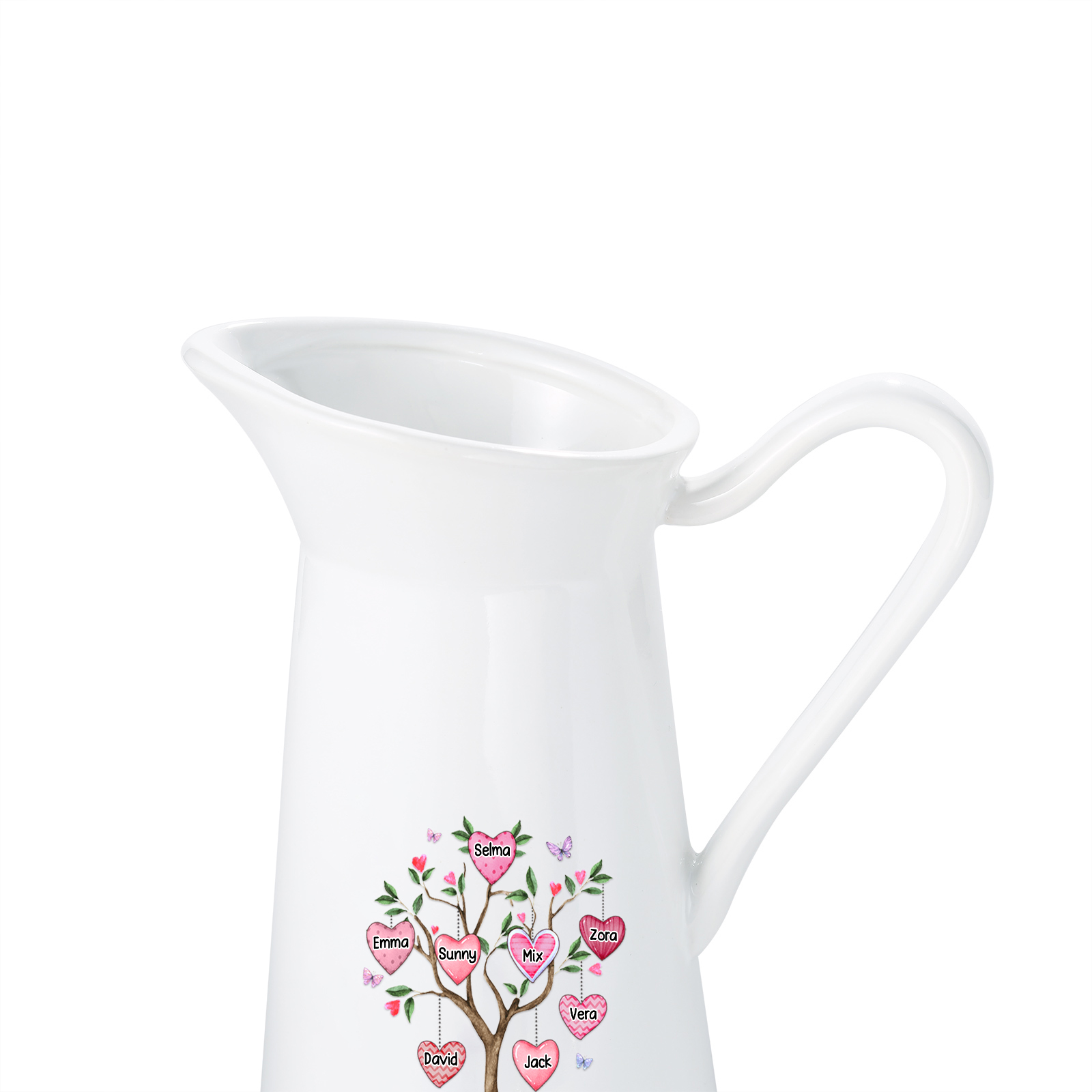 Personalisierte 8 Namen & Datum & Text Herz Familienbaum Gießvase mit Henkel Familie Vase