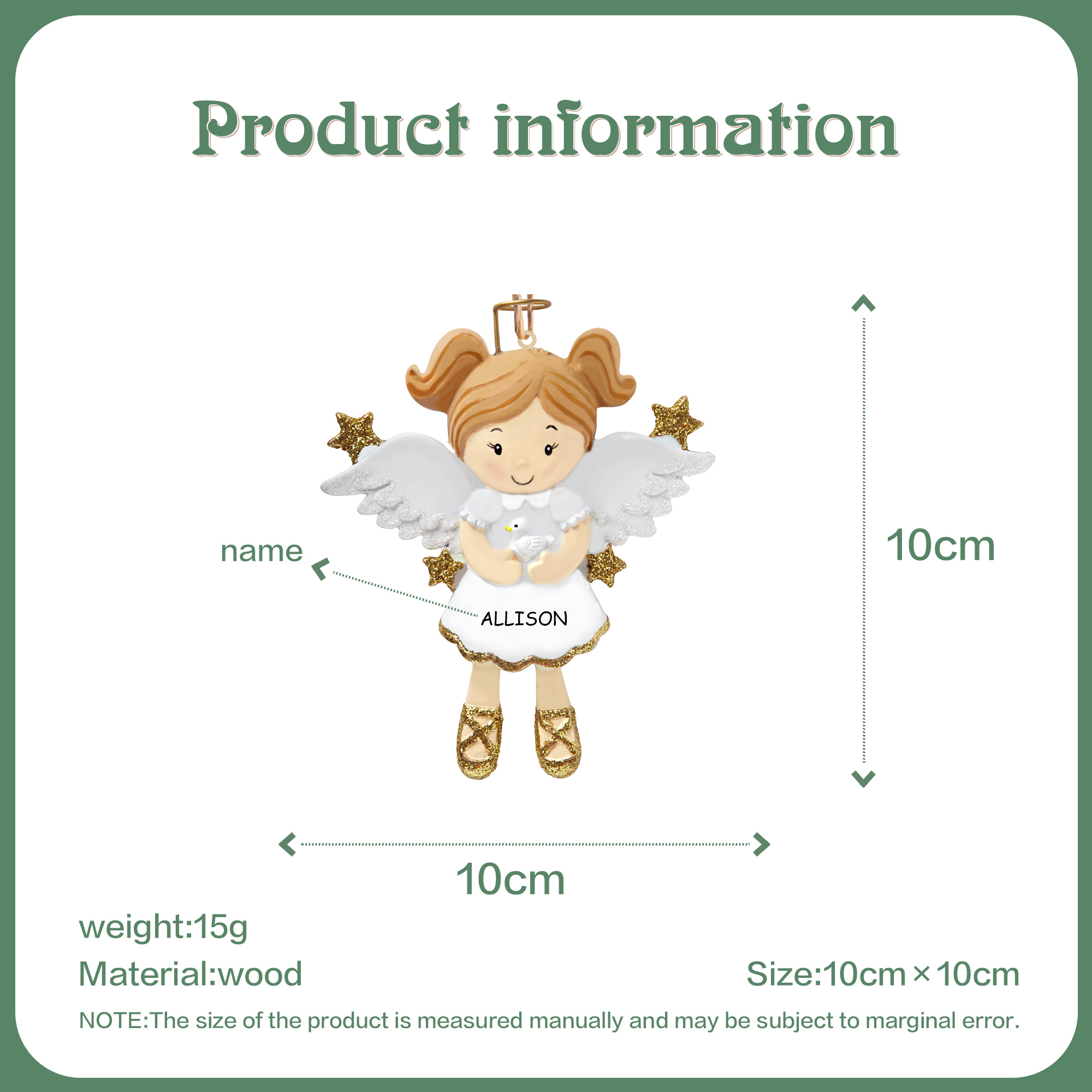 Holz Weihnachtsornament-Personalisierter Name & Jahr Engel Baby Ornament Schutzengel