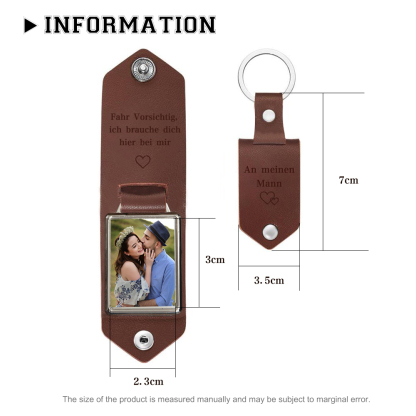Personalisierter Foto & Text Leder Schlüsselanhänger-Fahr Vorsichtig, ich brauche dich hier bei mir