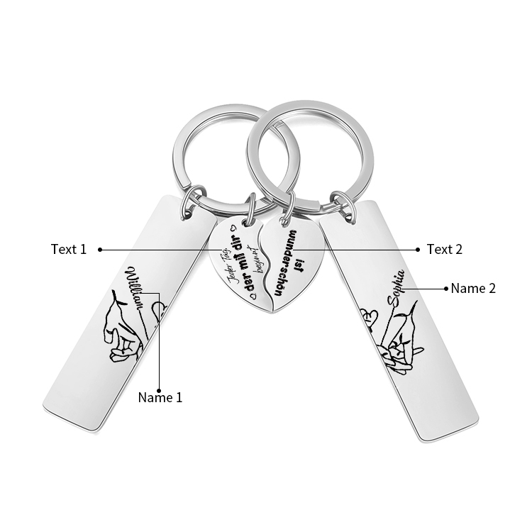 Personalisierbare 2 Namen & 2 Texte Metall Paar Schlüsselanhänger