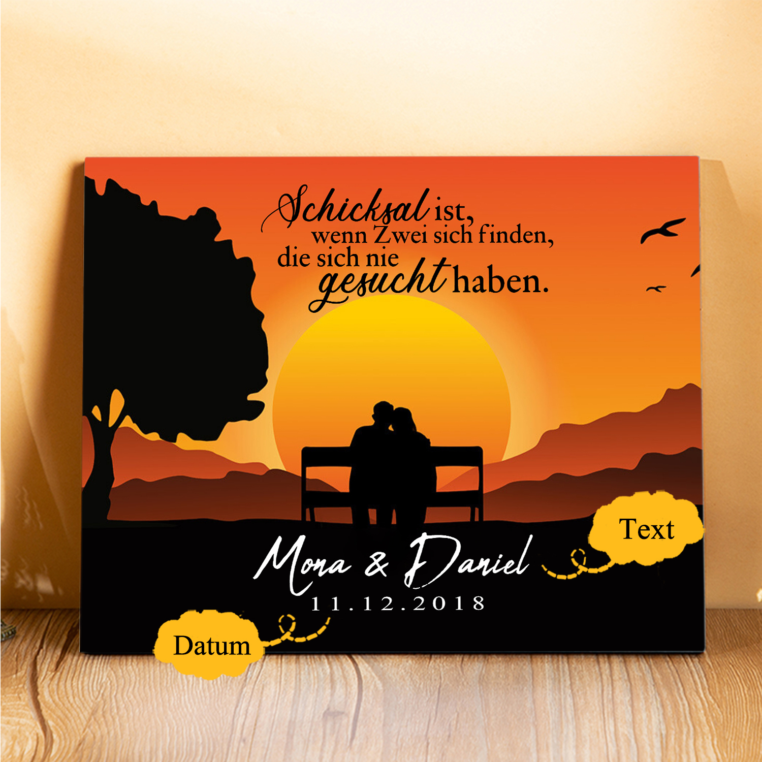 Pärchen Holzbild-Personalisierter Text & Datum-Schicksal ist, wenn Zwei sich finden, die sich nicht haben.-Holzdekoration-für Paare