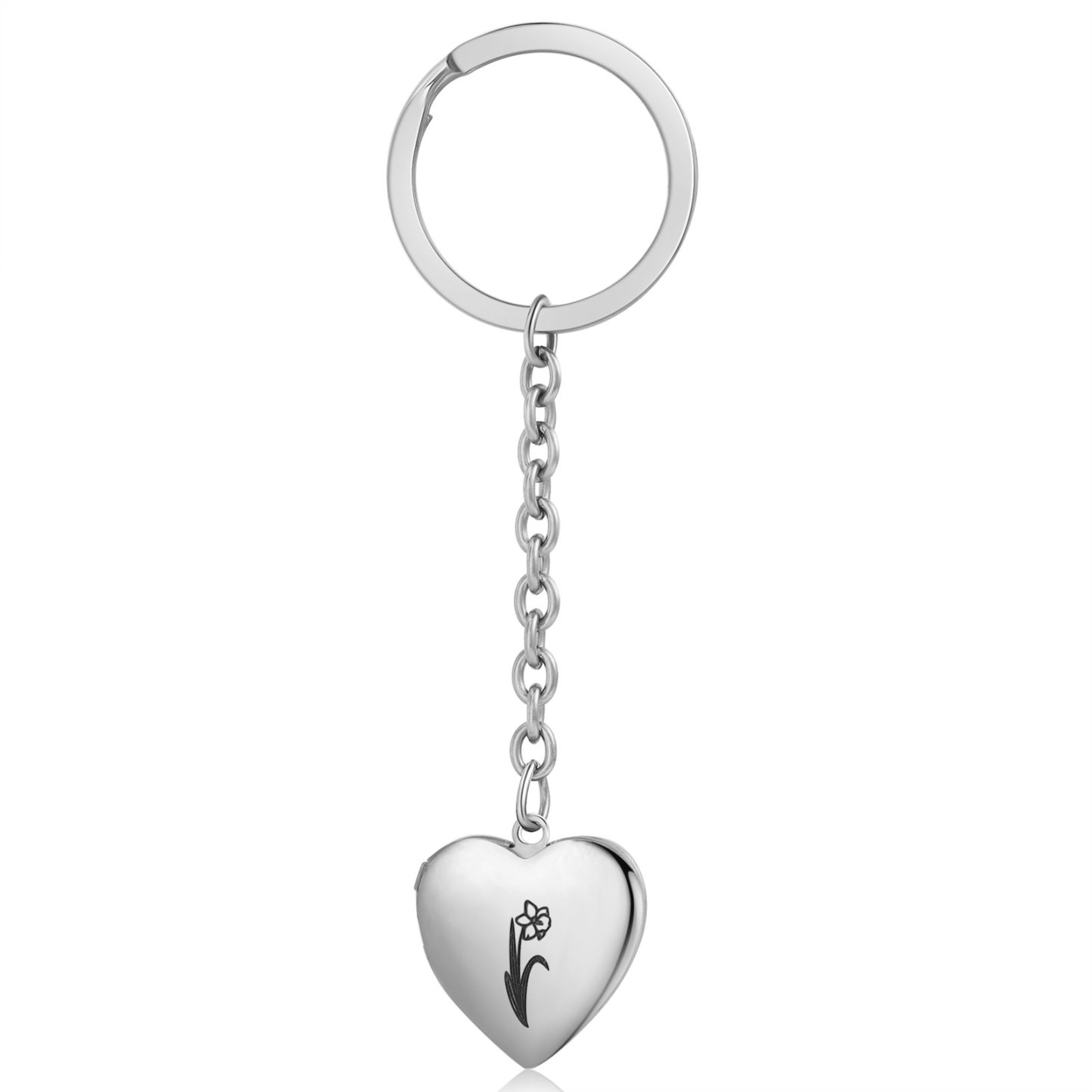 Personalisierte 2 Fotos & Geburtsblume Herz Schlüsselanhänger-Geburtsblume Serie 