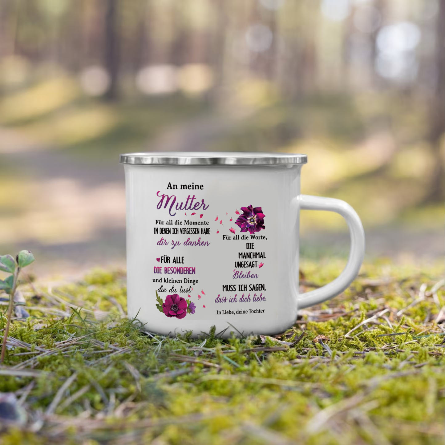 Emaille Becher & Kerzenhalter-Set im pinken Geschenkbox -An meine Mama ich muss sagen, dass ich dich lieben- Geschenkbox Set für Mutter von Tochter