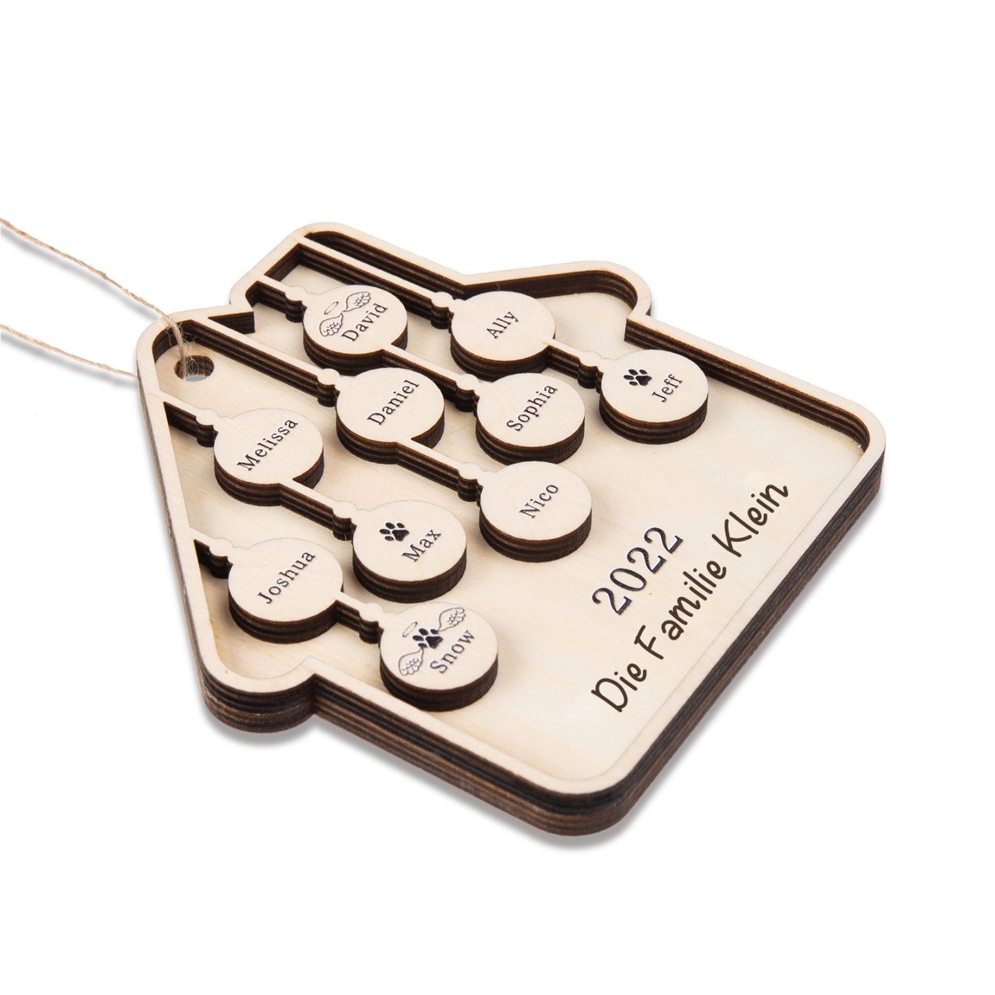 Holz Weihnachtsornament-Personalisiertes 10 Namen Text Jahr Haus Ornament Anhänger 