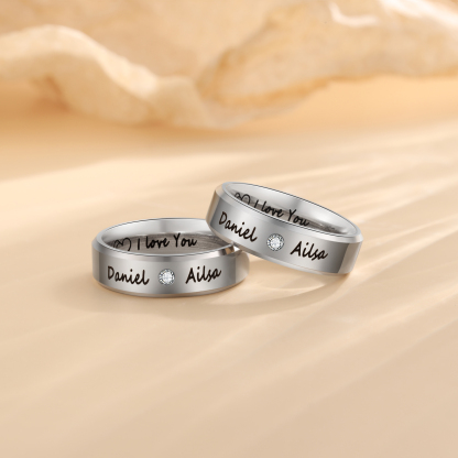Personalisierter 2 Namen & Text Partnerring Ring mit Zirkonia für Paare